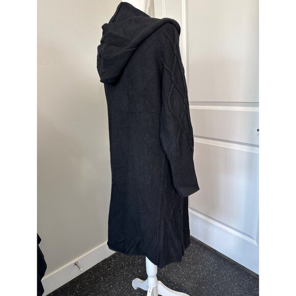 Cashmere Womens Long Black Cardigan Sweater Hoodie W/Cable Knit Pattern Soft - Picture 7 of 16